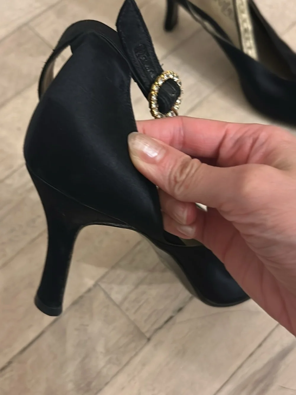 Vintage YSL black satin heels 5.5